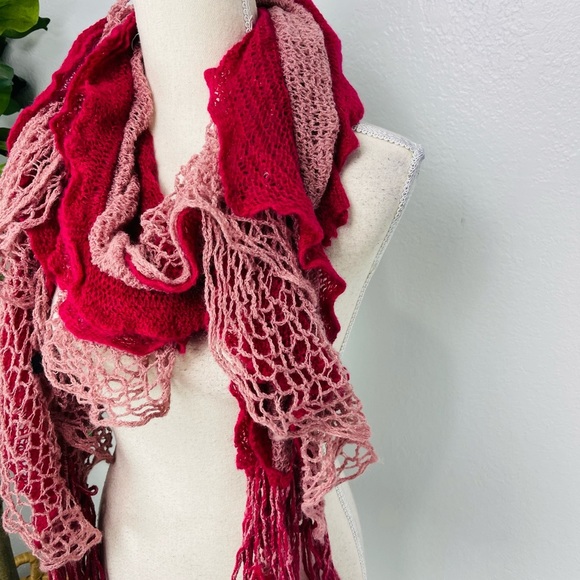 Fuchsia Knit Ruffle Fringe Soft Acrylic Scarf - Picture 2 of 8